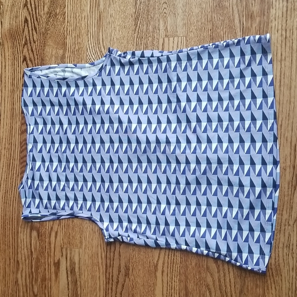 (M) Como Blu Geometric Print Scoop Cowl Neck Colorful Top - Picture 8 of 8